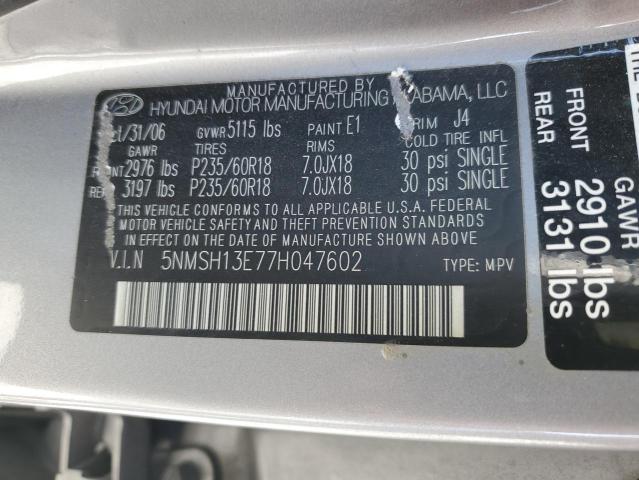 Photo 10 from auction – 2007 HYUNDAI SANTA FE S with VIN 5NMSH13E77H047602