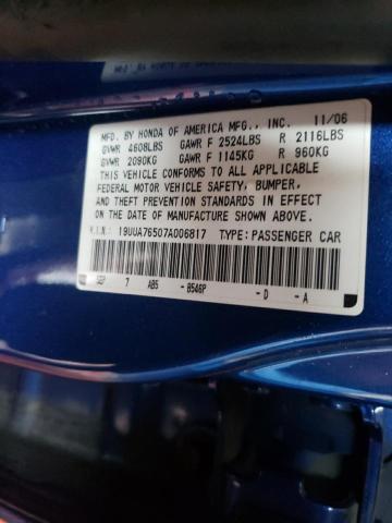 Photo 10 from auction – 2007 ACURA TL TYPE S with VIN 19UUA76507A006817