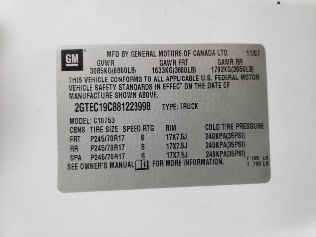 Photo 10 from auction – 2008 GMC SIERRA C15 with VIN 2GTEC19C881223998