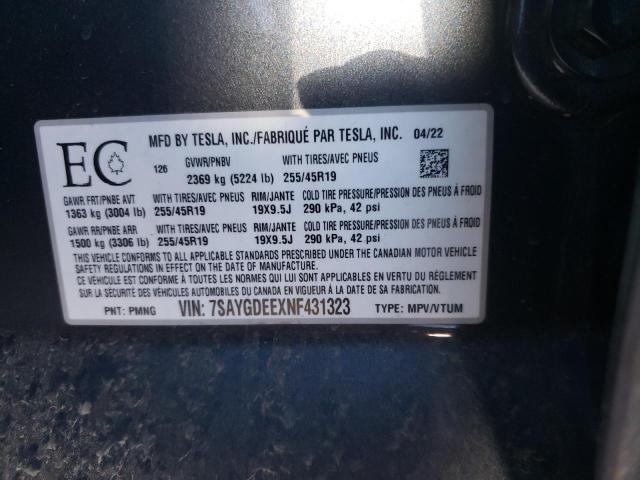 Photo 10 from auction – 2022 TESLA MODEL Y with VIN 7SAYGDEEXNF431323
