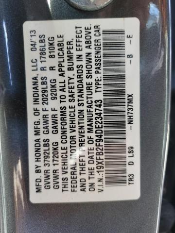 Photo 10 from auction – 2013 HONDA CIVIC EXL with VIN 19XFB2F94DE234743