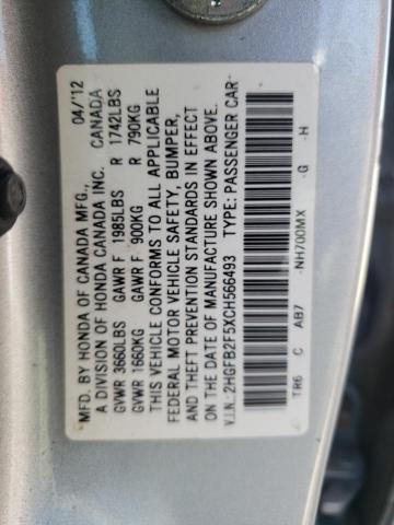 Photo 10 from auction – 2012 HONDA CIVIC LX with VIN 2HGFB2F5XCH566493