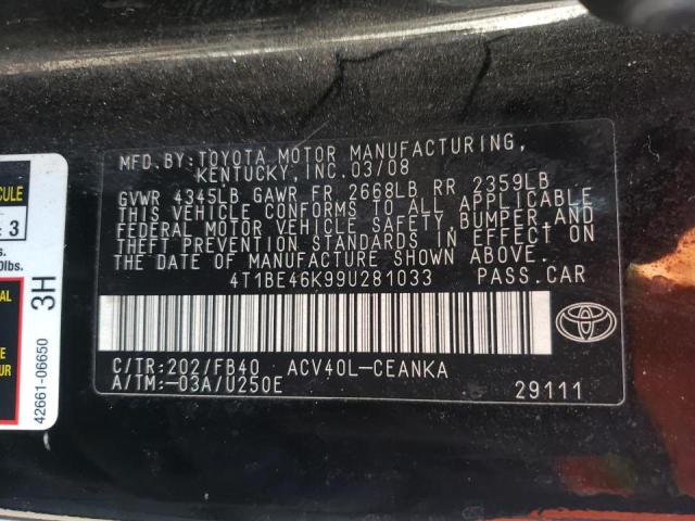 Photo 10 from auction – 2009 TOYOTA CAMRY BASE with VIN 4T1BE46K99U281033