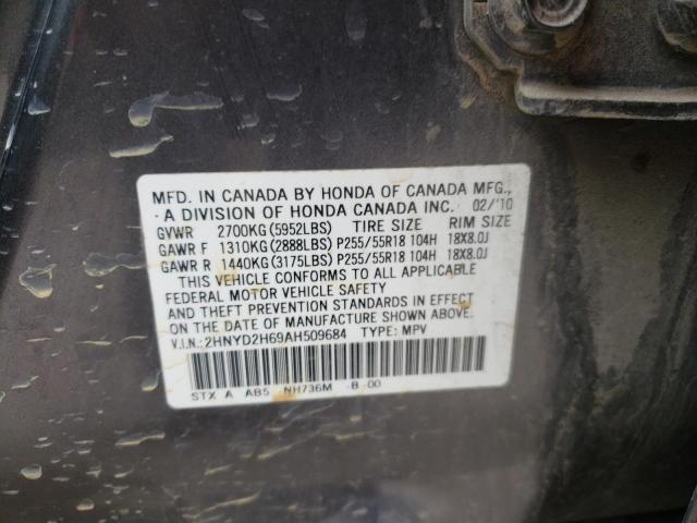 Photo 10 from auction – 2010 ACURA MDX TECHNO with VIN 2HNYD2H69AH509684