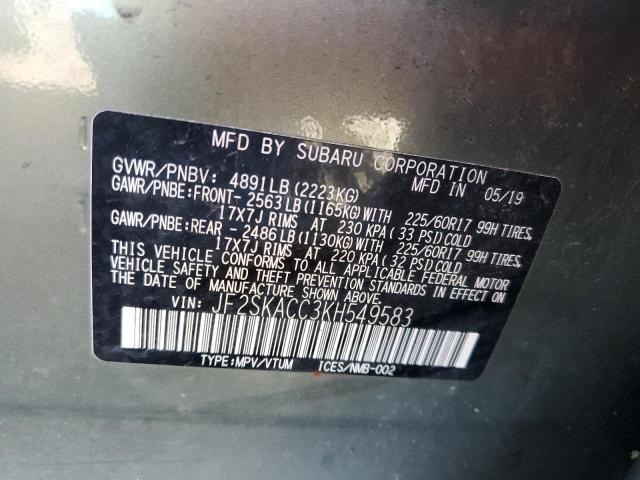 Photo 10 from auction – 2019 SUBARU FORESTER with VIN JF2SKACC3KH549583