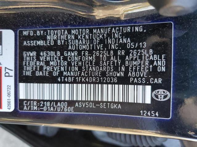 Photo 10 from auction – 2013 TOYOTA CAMRY L with VIN 4T4BF1FK4DR312036