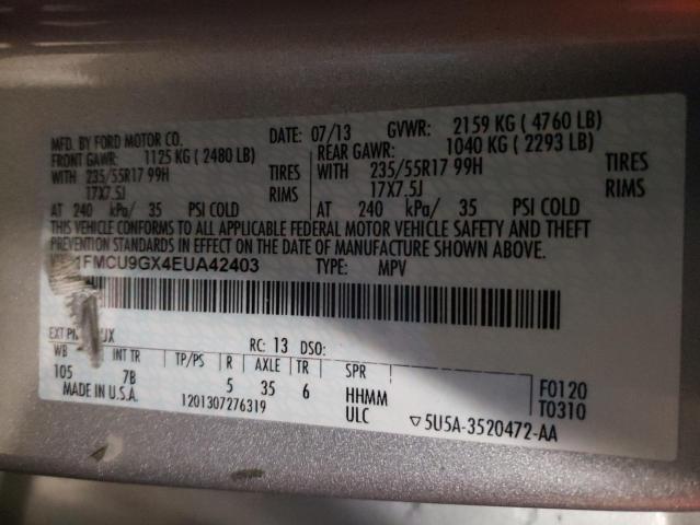 Photo 10 from auction – 2014 FORD ESCAPE SE with VIN 1FMCU9GX4EUA42403