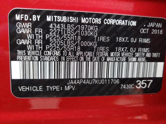 Photo 10 from auction – 2019 MITSUBISHI OUTLANDER with VIN JA4AP4AU7KU011706