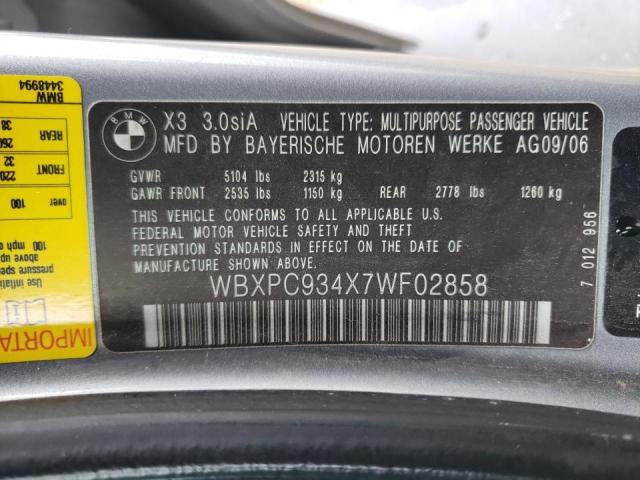 Photo 10 from auction – 2007 BMW X3 3.0SI with VIN WBXPC934X7WF02858