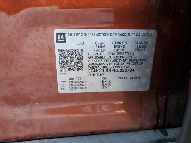 Photo 10 from auction – 2019 CHEVROLET TRAX 1LT with VIN 3GNCJLSB4KL220734