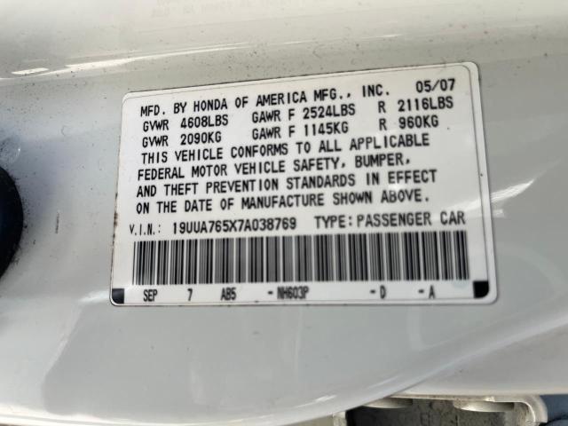 Photo 10 from auction – 2007 ACURA TL TYPE S with VIN 19UUA765X7A038769