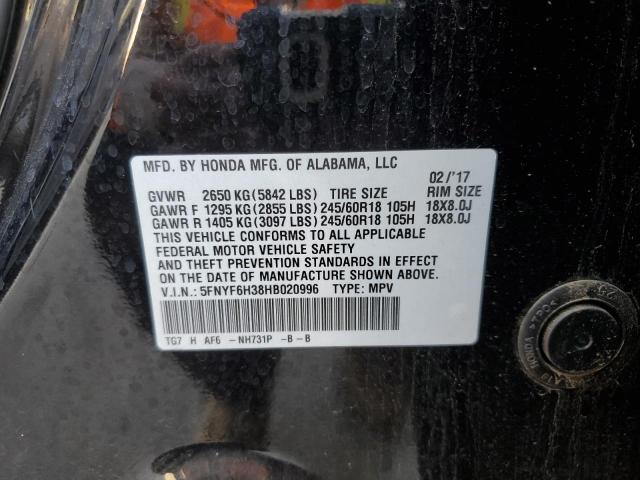 Photo 10 from auction – 2017 HONDA PILOT EX with VIN 5FNYF6H38HB020996