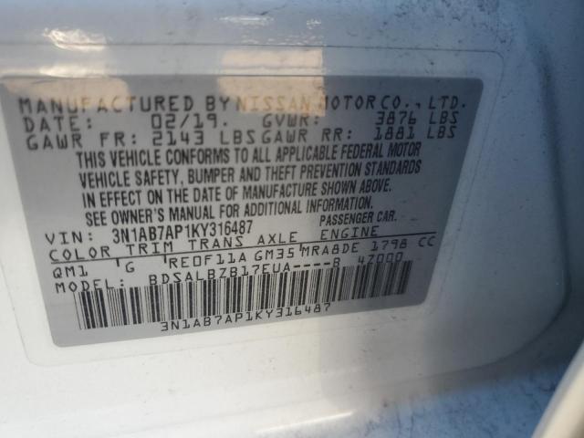 Photo 10 from auction – 2019 NISSAN SENTRA S with VIN 3N1AB7AP1KY316487