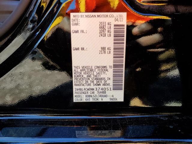 Photo 10 from auction – 2022 NISSAN ALTIMA SR with VIN 1N4BL4CW0NN374051