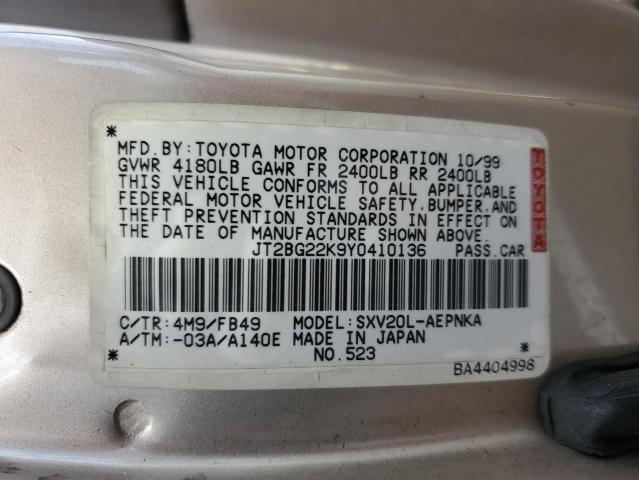 Photo 10 from auction – 2000 TOYOTA CAMRY CE with VIN JT2BG22K9Y0410136