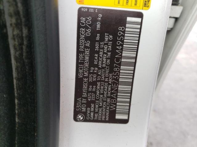 Photo 10 from auction – 2007 BMW 530 I with VIN WBANE73587CM49598