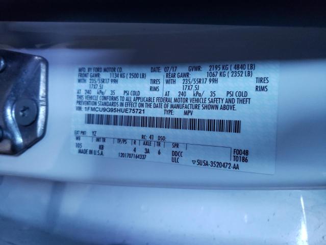 Photo 10 from auction – 2017 FORD ESCAPE SE with VIN 1FMCU9G95HUE75721