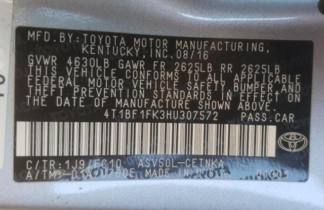 Photo 10 from auction – 2017 TOYOTA CAMRY LE with VIN 4T1BF1FK3HU307572