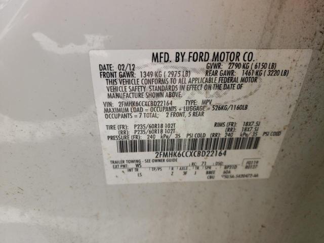 Photo 10 from auction – 2012 FORD FLEX SEL with VIN 2FMHK6CCXCBD22164