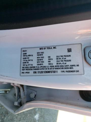 Photo 10 from auction – 2021 TESLA MODEL 3 with VIN 5YJ3E1EB6MF075811