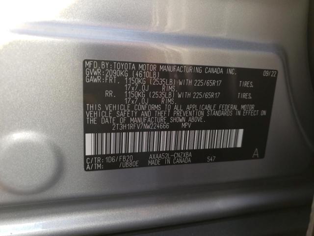 Photo 10 from auction – 2022 TOYOTA RAV4 LE with VIN 2T3H1RFV7NW224666