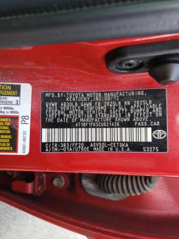 Photo 10 from auction – 2012 TOYOTA CAMRY BASE with VIN 4T1BF1FK5CU621426