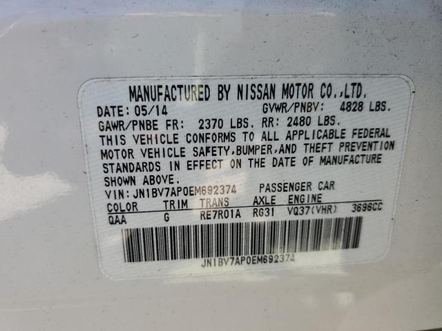 Photo 10 from auction – 2014 INFINITI Q50 BASE with VIN JN1BV7AP0EM692374