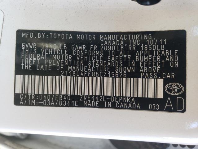 Photo 10 from auction – 2011 TOYOTA COROLLA BA with VIN 2T1BU4EE8BC715626