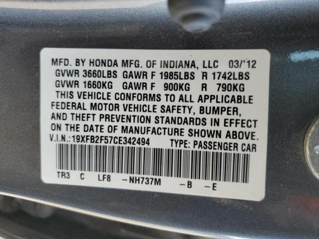 Photo 10 from auction – 2012 HONDA CIVIC LX with VIN 19XFB2F57CE342494