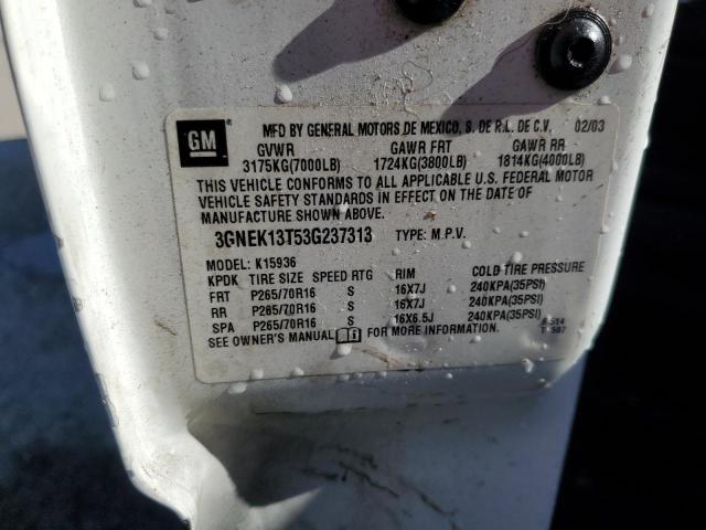 Photo 10 from auction – 2003 CHEVROLET AVALANCHE with VIN 3GNEK13T53G237313