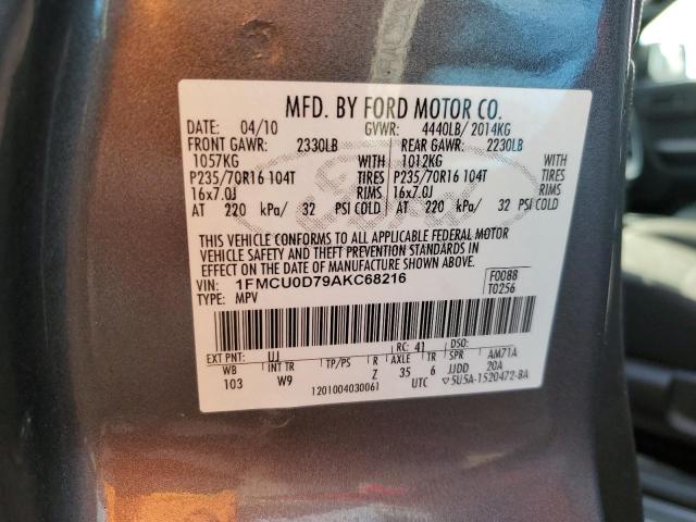 Photo 10 from auction – 2010 FORD ESCAPE XLT with VIN 1FMCU0D79AKC68216