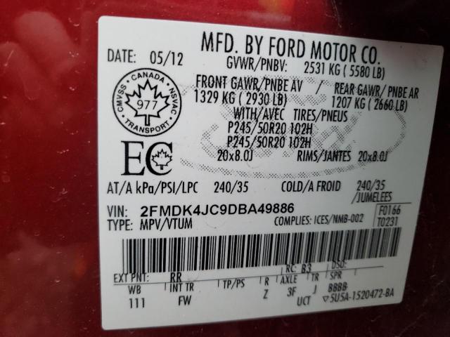 Photo 10 from auction – 2013 FORD EDGE SEL with VIN 2FMDK4JC9DBA49886