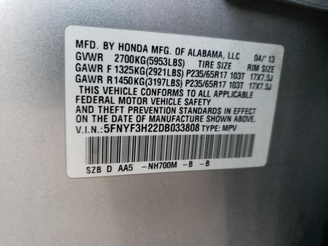 Photo 10 from auction – 2013 HONDA PILOT LX with VIN 5FNYF3H22DB033808