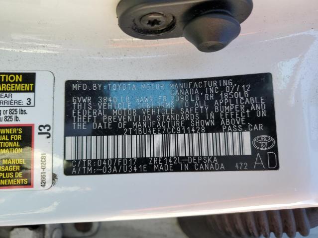 Photo 10 from auction – 2012 TOYOTA COROLLA with VIN 2T1BU4EE7CC911428