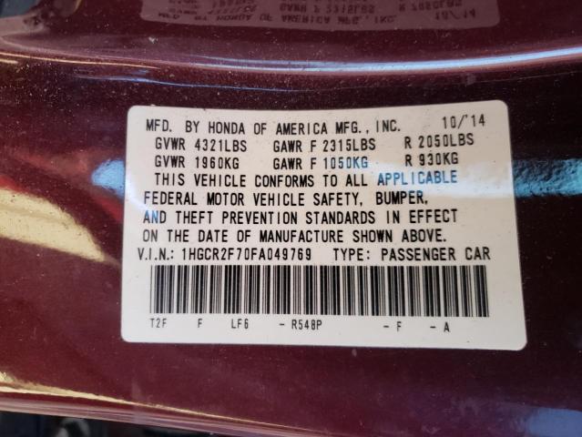 Photo 10 from auction – 2015 HONDA ACCORD with VIN 1HGCR2F70FA049769