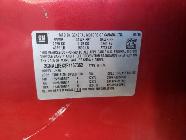 Photo 10 from auction – 2015 CHEVROLET EQUINOX LT with VIN 2GNALBEK3F1167362