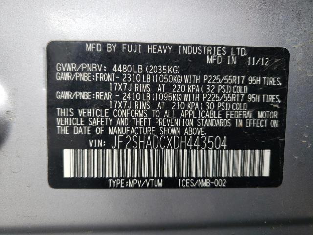 Foto 10 de la subasta – 2013 SUBARU FORESTER 2 con VIN JF2SHADCXDH443504