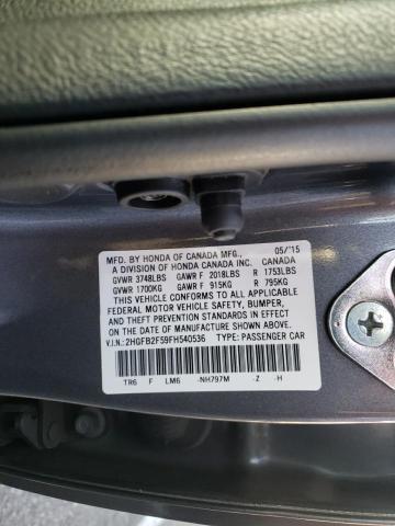 Photo 10 from auction – 2015 HONDA CIVIC LX with VIN 2HGFB2F59FH540536