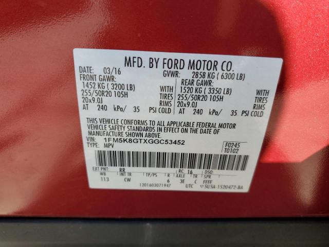 Photo 10 from auction – 2016 FORD EXPLORER S with VIN 1FM5K8GTXGGC53452