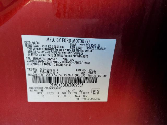 Zdjęcie 10 z aukcji – 2014 FORD FLEX SEL z VIN 2FMGK5C8XEBD22587
