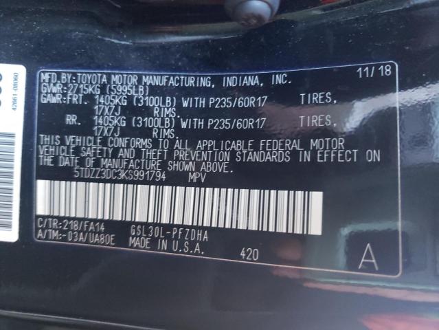 Photo 10 from auction – 2019 TOYOTA SIENNA with VIN 5TDZZ3DC3KS991794