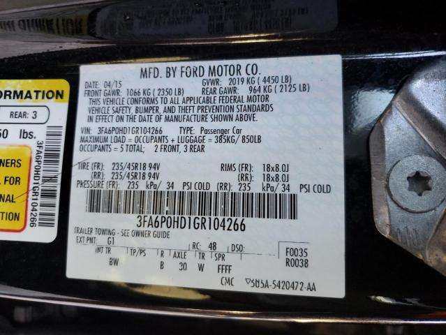 Photo 10 from auction – 2016 FORD FUSION SE with VIN 3FA6P0HD1GR104266