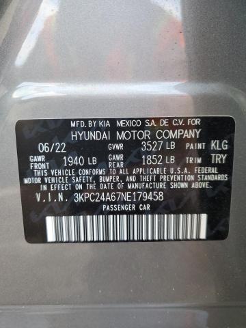 Photo 10 from auction – 2022 HYUNDAI ACCENT SE with VIN 3KPC24A67NE179458