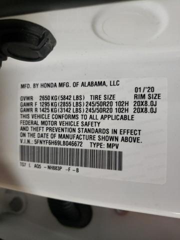 Photo 10 from auction – 2020 HONDA PILOT TOUR with VIN 5FNYF6H69LB046672