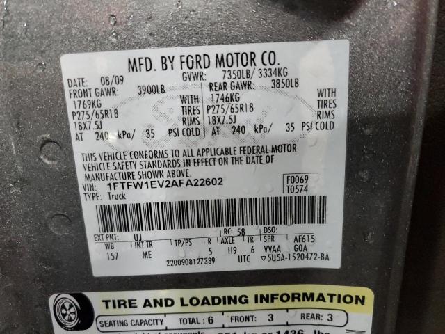 Photo 10 from auction – 2010 FORD F150 SUPER with VIN 1FTFW1EV2AFA22602