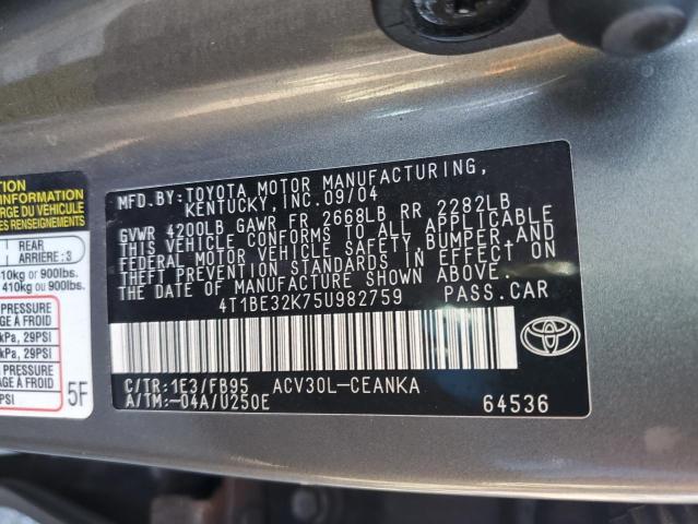Photo 10 from auction – 2005 TOYOTA CAMRY LE with VIN 4T1BE32K75U982759