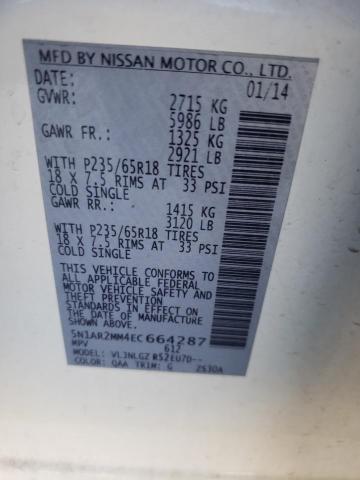 Photo 10 from auction – 2014 NISSAN PATHFINDER with VIN 5N1AR2MM4EC664287