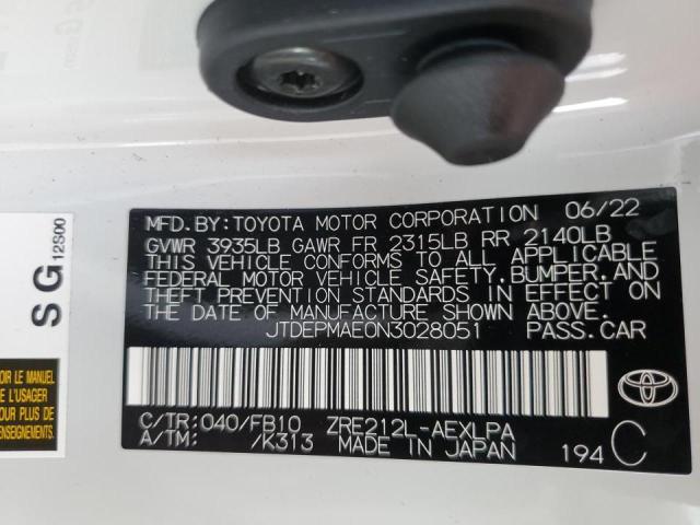 Photo 10 from auction – 2022 TOYOTA COROLLA LE with VIN JTDEPMAE0N3028051