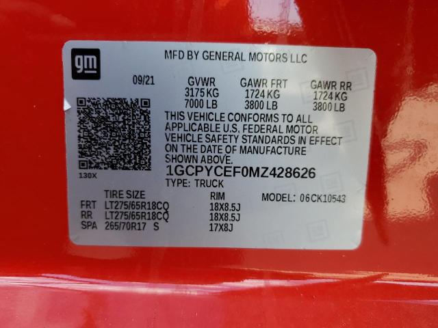 Photo 10 from auction – 2021 CHEVROLET SILVERADO with VIN 1GCPYCEF0MZ428626