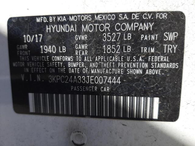 Photo 10 from auction – 2018 HYUNDAI ACCENT SE with VIN 3KPC24A33JE007444